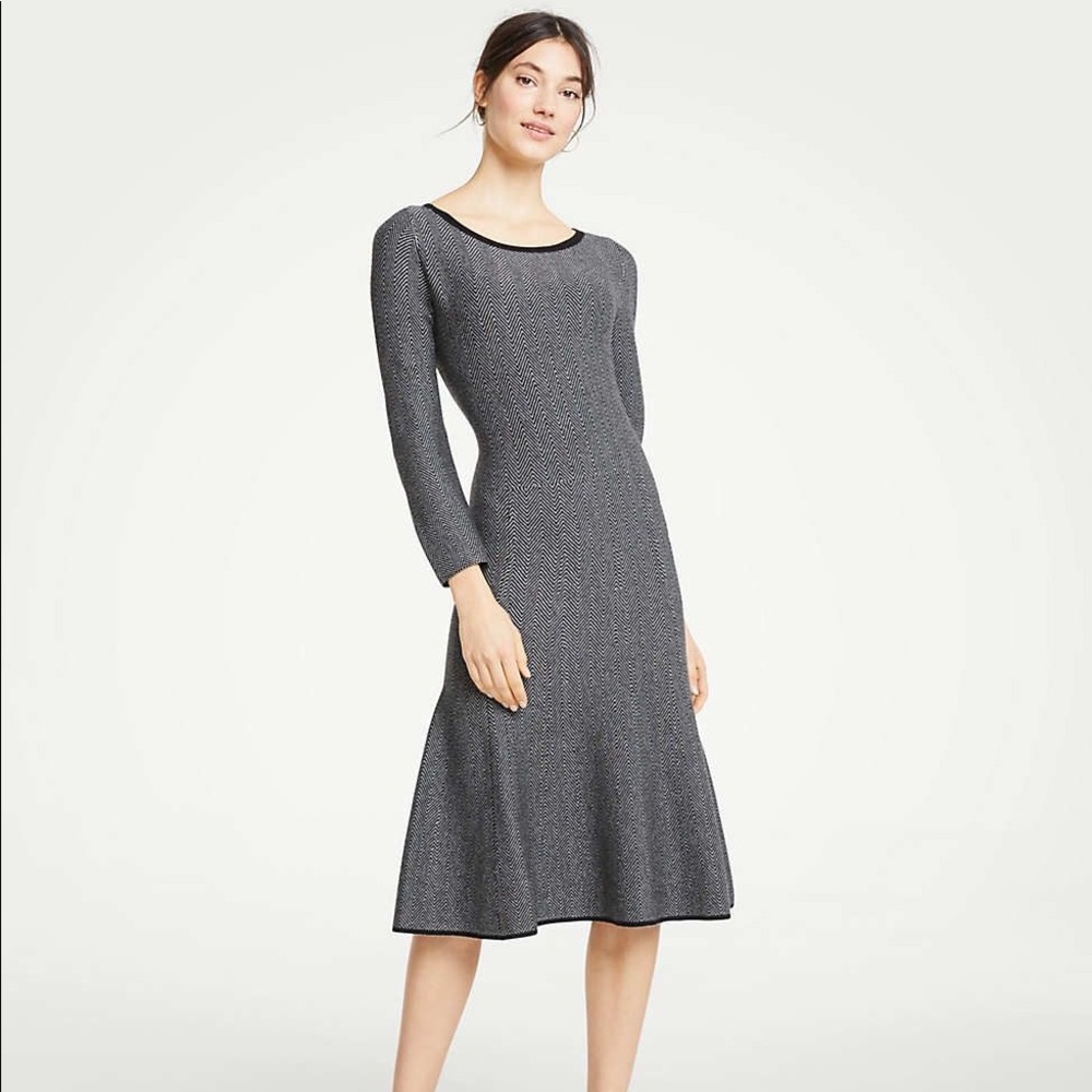 **SOLD** Ann Taylor Herringbone Flounce Sweater Dress